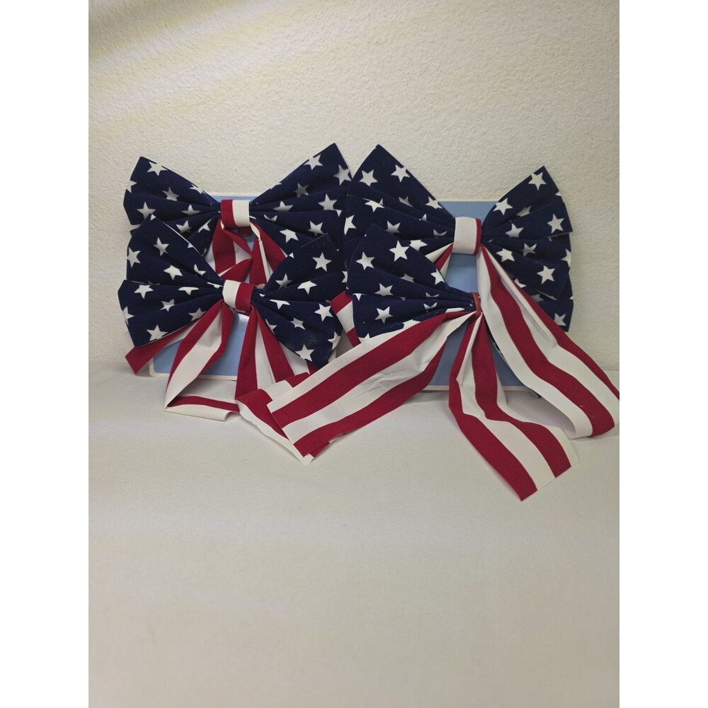 USA Patriotic American Flag Bow Decoration 4th of July Memorial Day Lot of 4